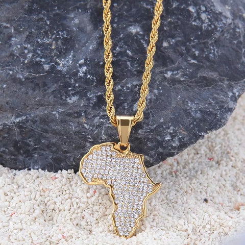 Gold Africa Map Diamanté  Necklace Pendant